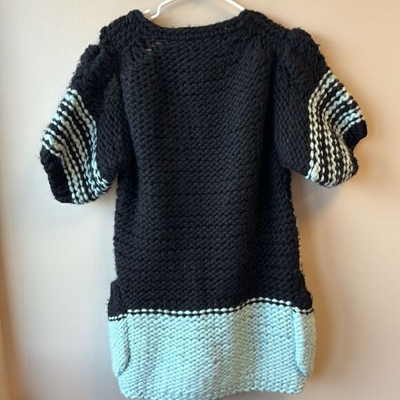 Twinkle by wenlan wool sweater oversized medium black turquoise short sleeve - Picture 7 of 7